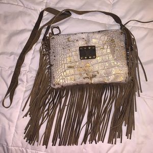 Crossbody upcycled LV bag with fringe